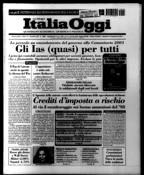 Italia oggi : quotidiano di economia finanza e politica